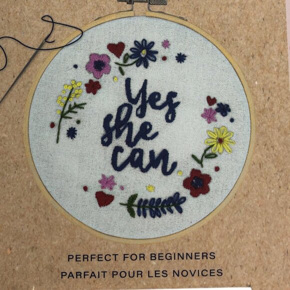 New w/box  "Yes She Can" Embroidery Kit Beginners 9.5" circle white cotton Gift - Picture 12 of 12